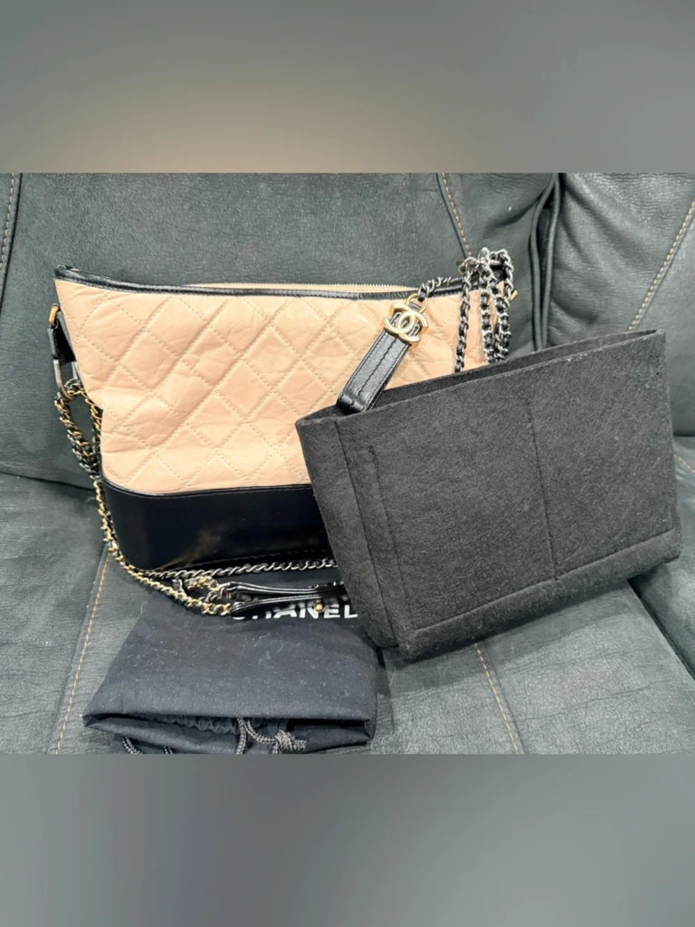 CHANEL gabrielle hobo  Two-Tone Quilted Leather Shoulder Bag in Beige and Black - Picture 3 of 11